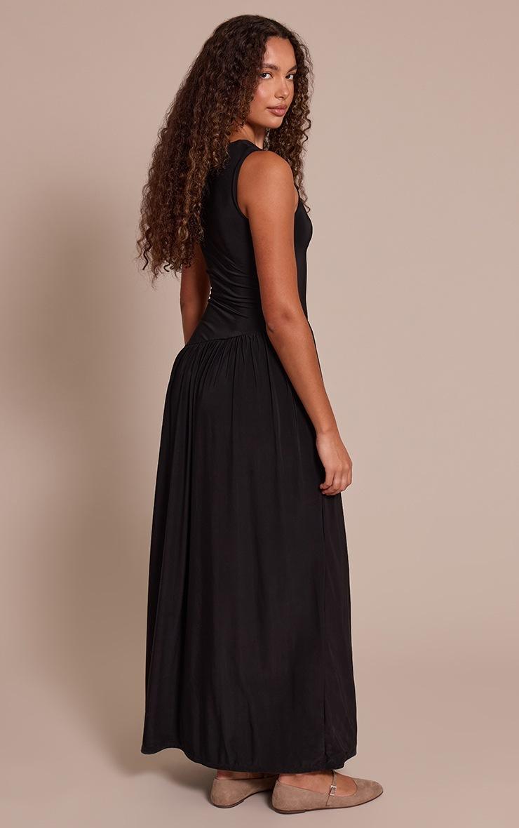 Pretty Little Thing Tall Black Double Layer Soft Touch Asymmetric Dropped Waist Maxi Dress
