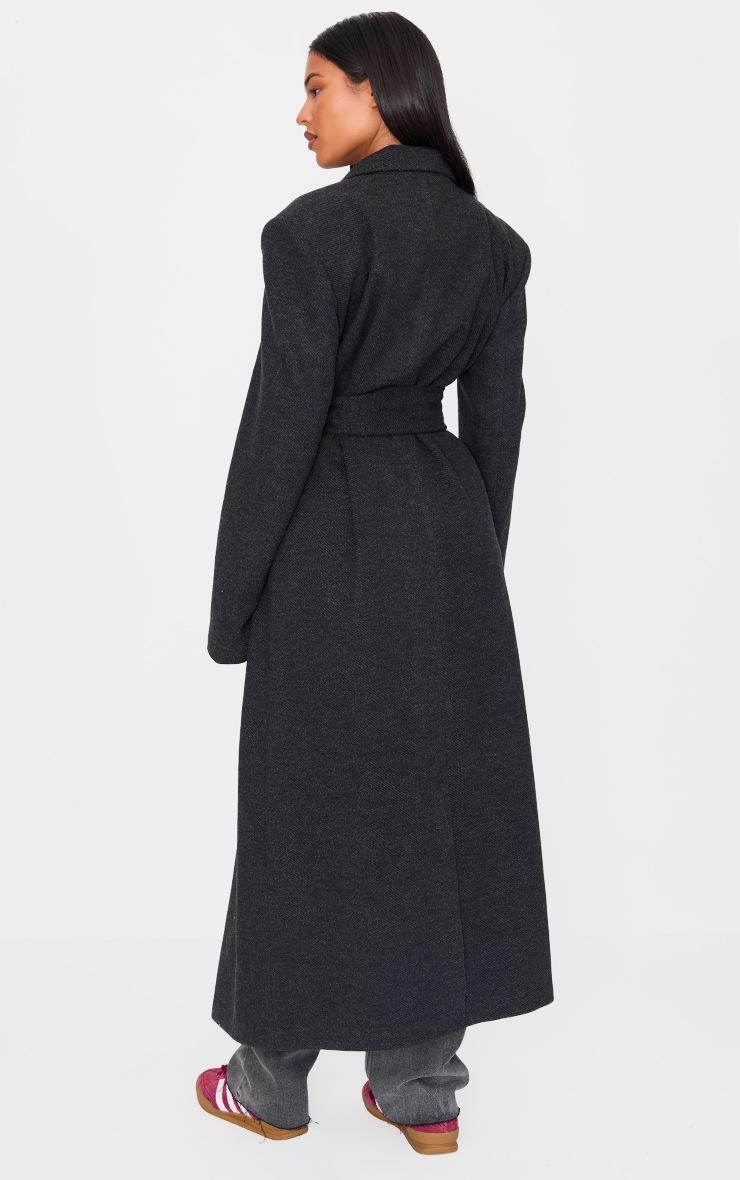 Pretty Little Thing Tall Black Herringbone Self Tie Maxi Coat