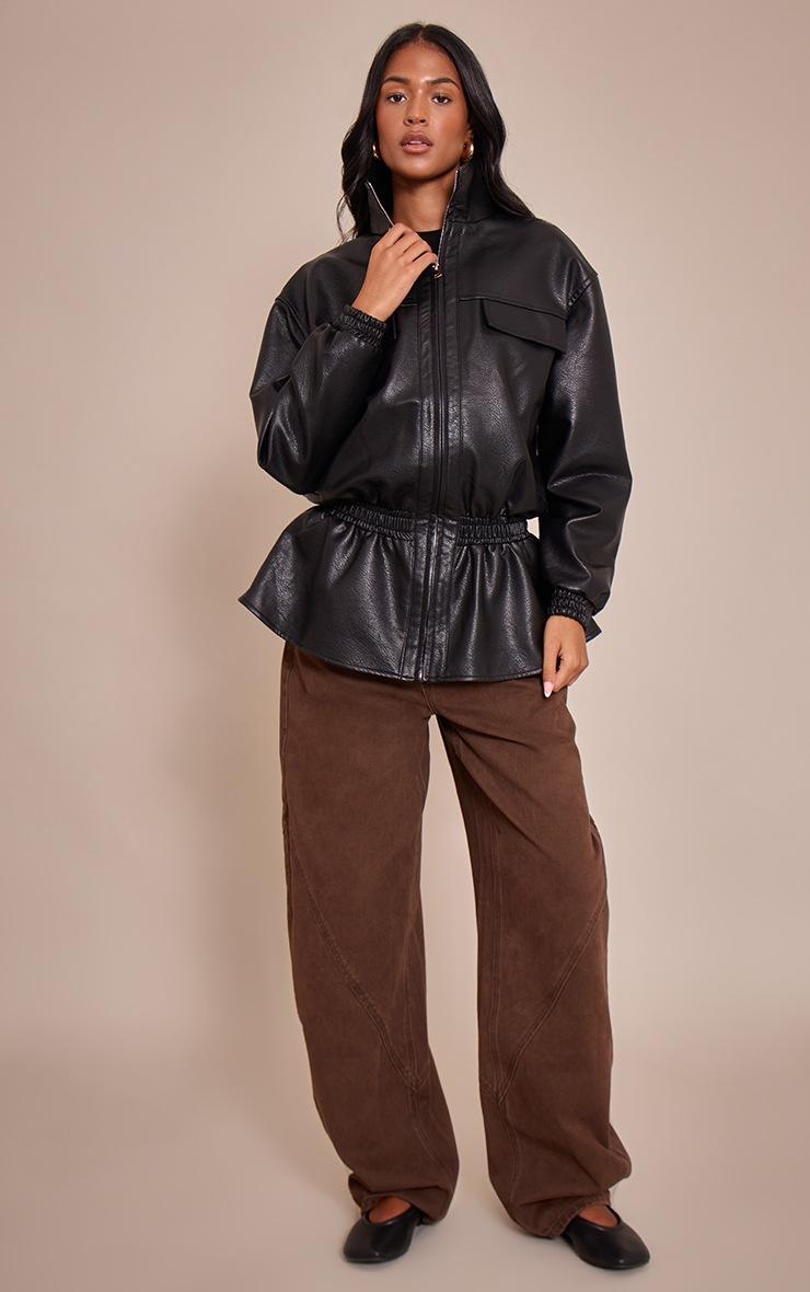 Pretty Little Thing Tall Black High Neck Cinched Waist Faux Leather Jacket