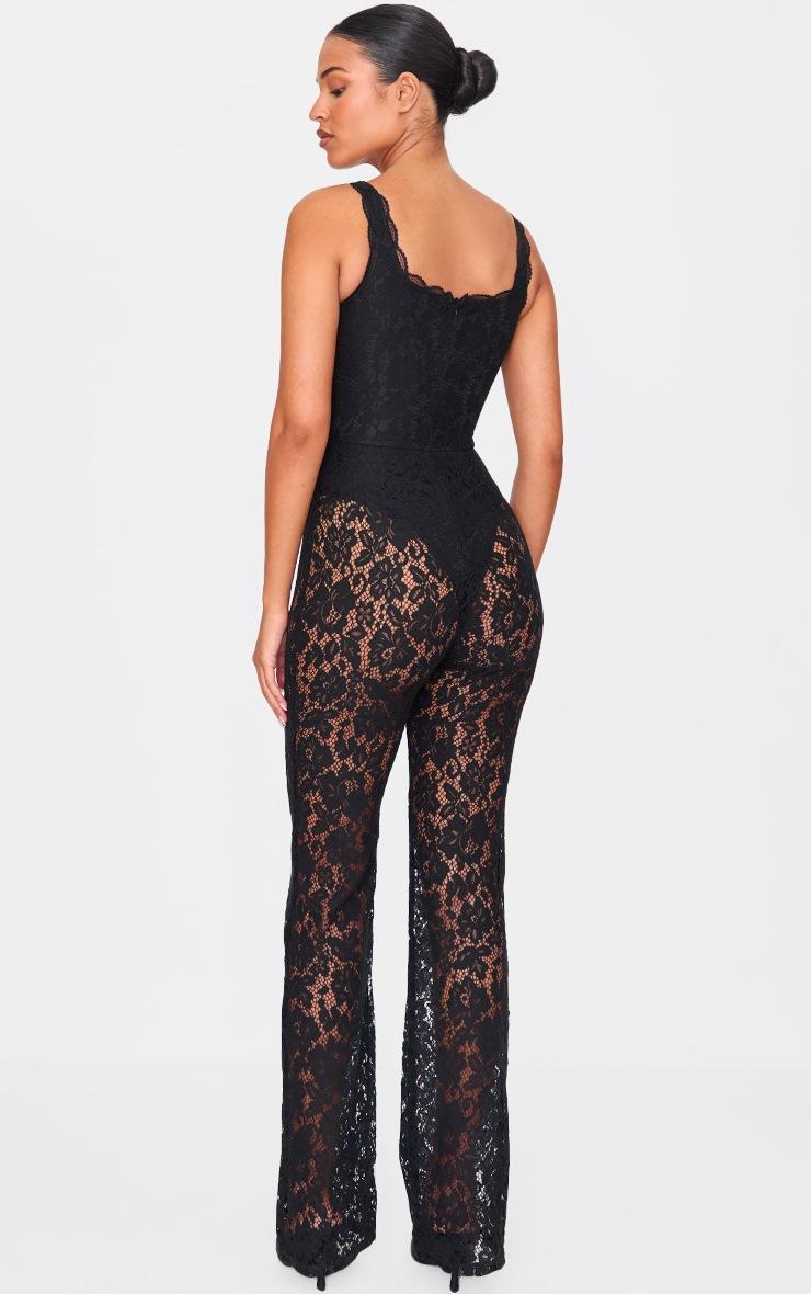 Pretty Little Thing Tall Black Lace Boning Detail Strappy Flared Jumpsuit