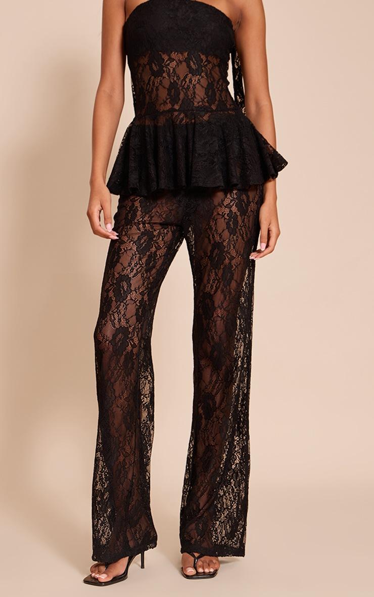 Pretty Little Thing Tall Black Lace Straight Leg Pants