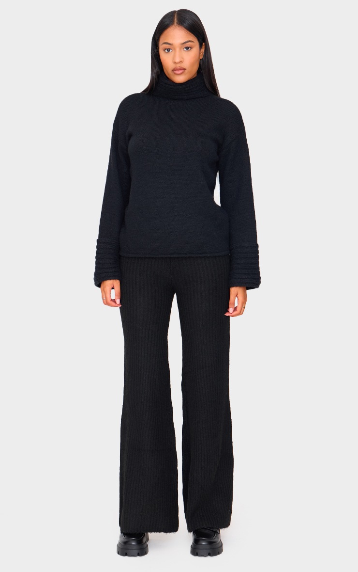 Pretty Little Thing Tall Black Luxe Rib Knit Wide Leg Pants