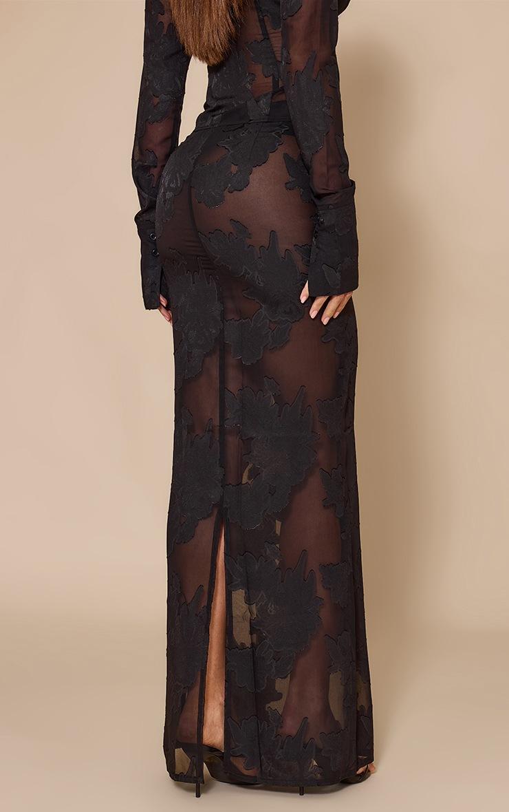Pretty Little Thing Tall Black Sheer Floral Mesh Maxi Skirt
