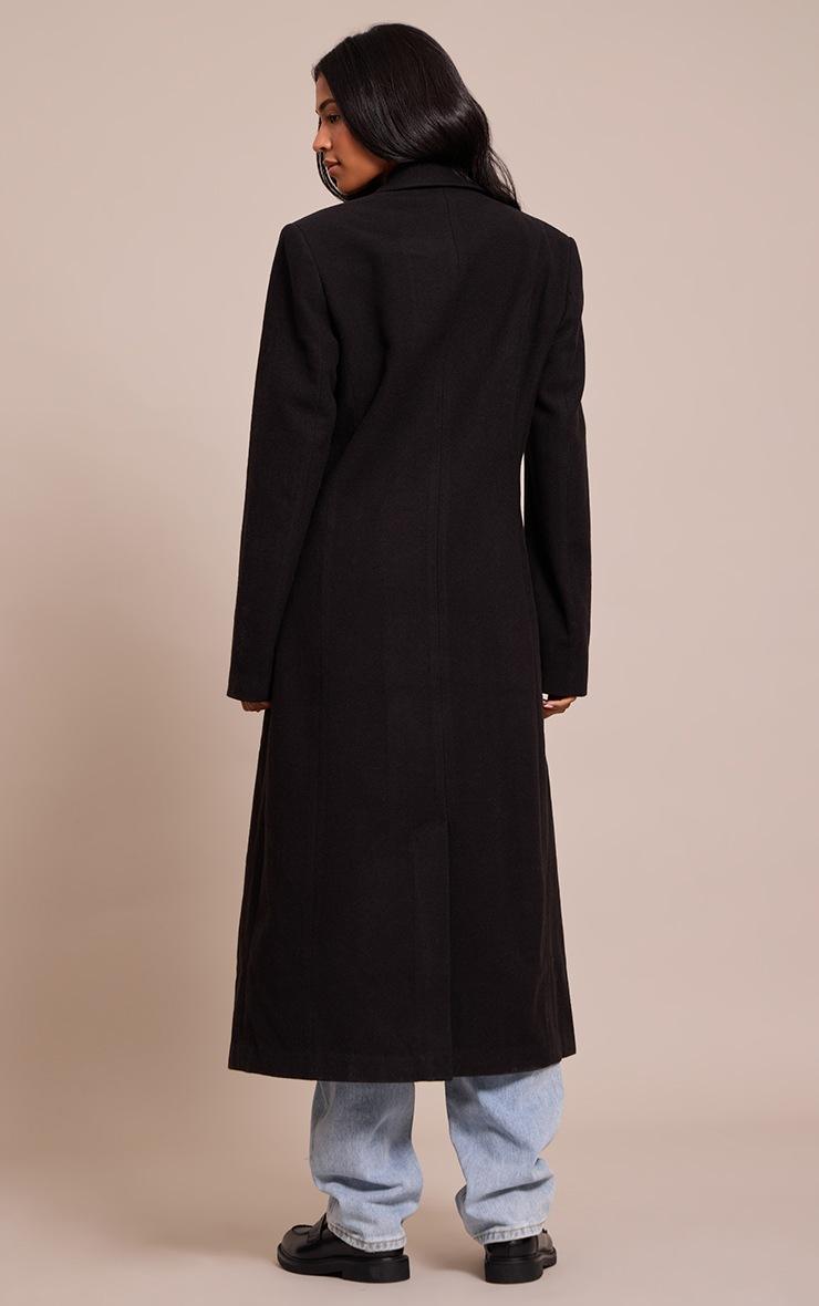 Pretty Little Thing Tall Black Single Breasted Seam Detail Wool Look Maxi Coat