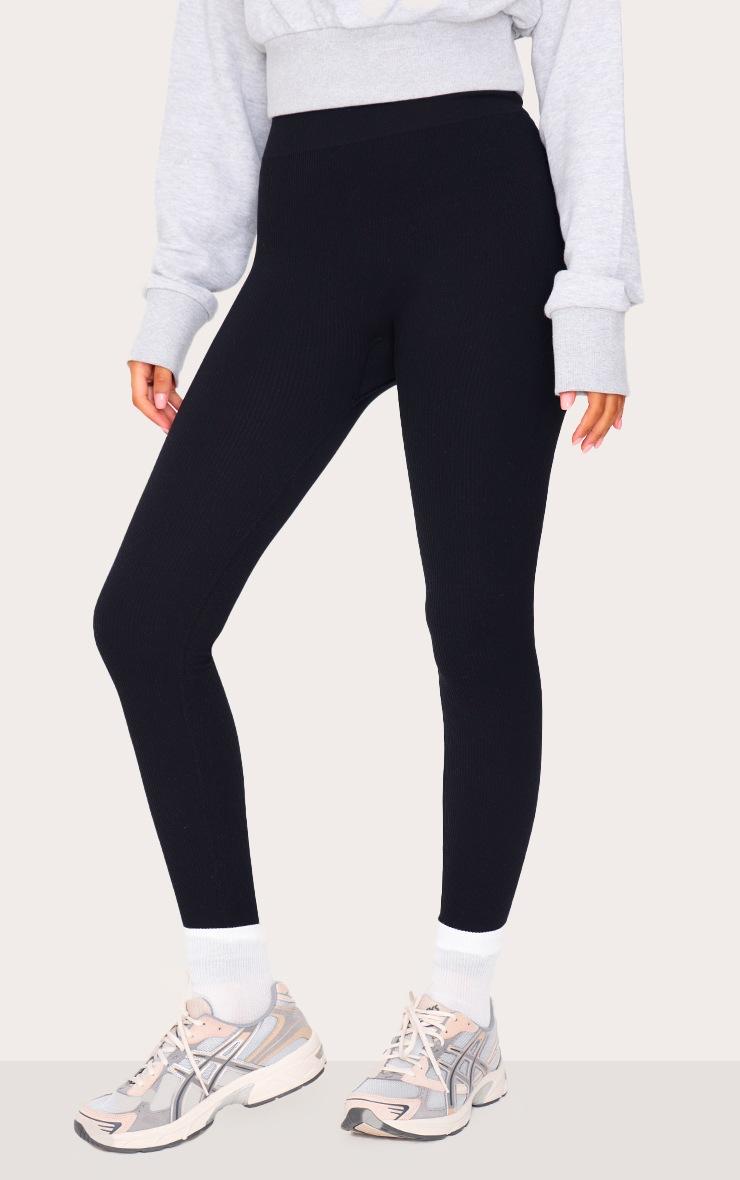 Pretty Little Thing Tall Black Structured Snatched Ribbed Leggings