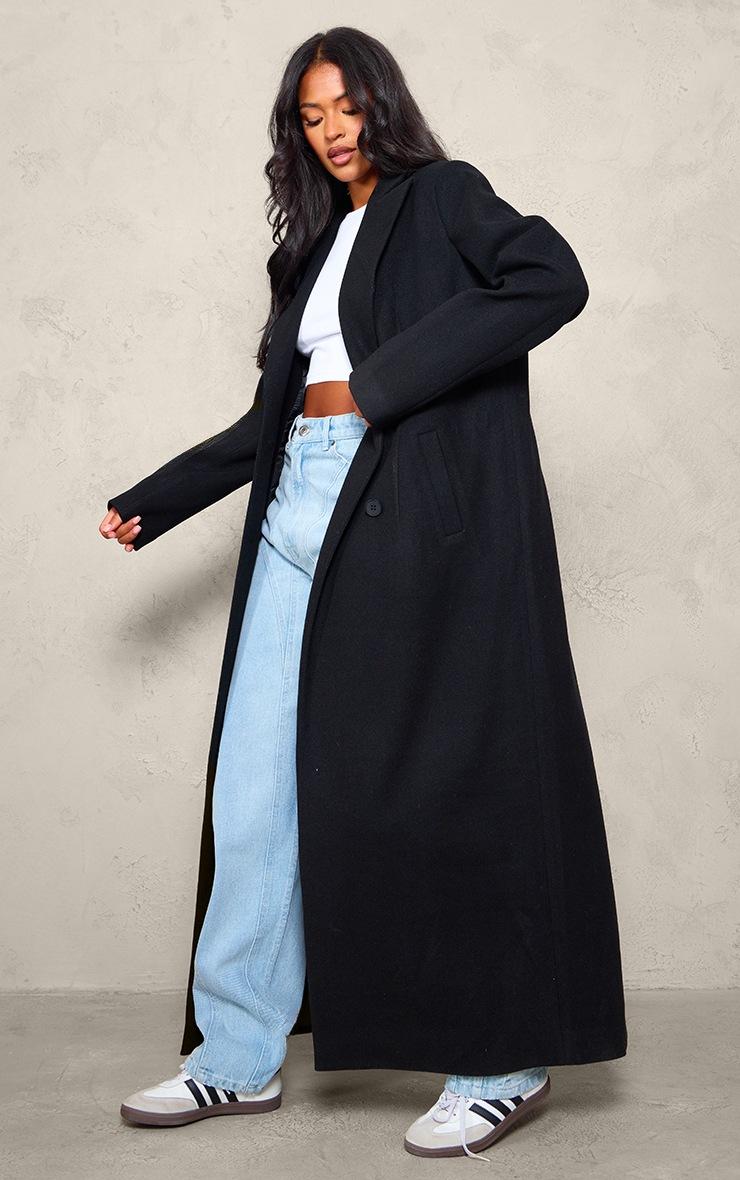 Pretty Little Thing Tall Black Wool Look Oversized Drop Shoulder Maxi Coat