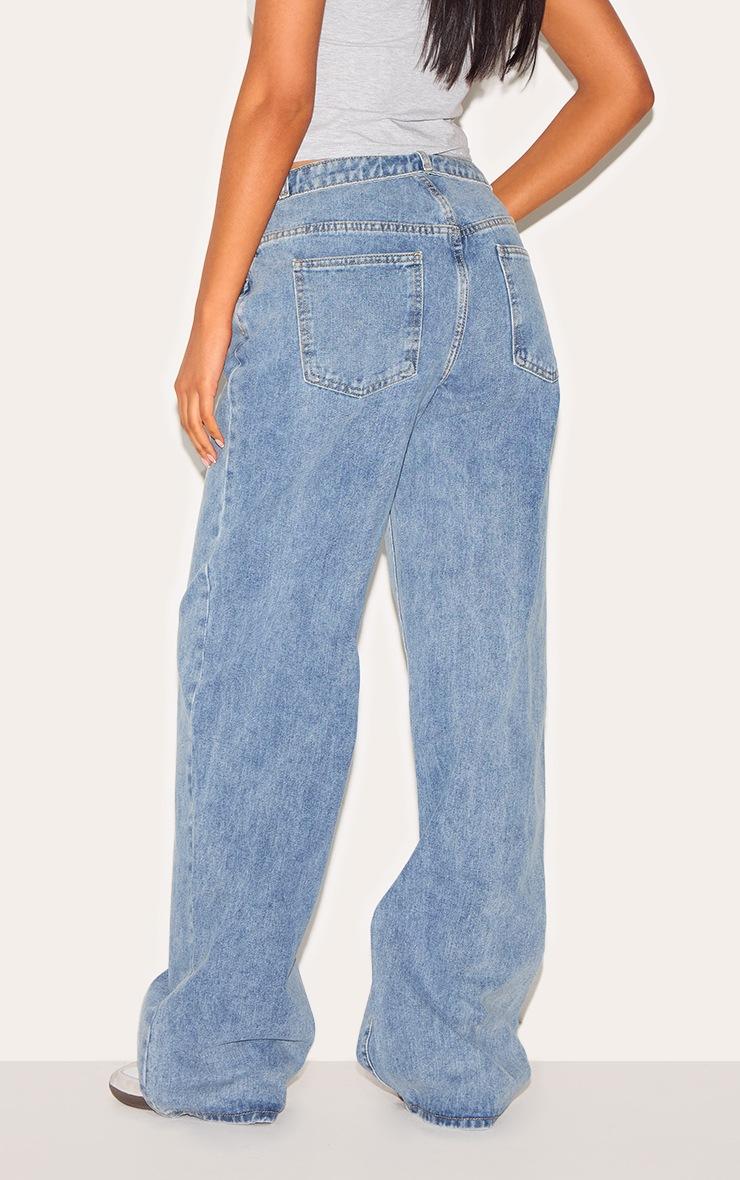 Pretty Little Thing Tall Blue Vintage Wash Foldover Waistband Wide Leg Jeans