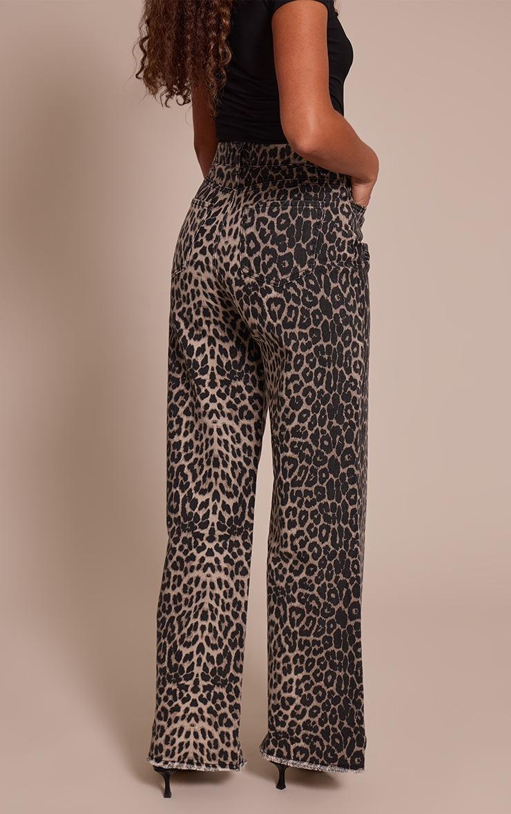 Pretty Little Thing Tall Brown Leopard Print Wide Leg Denim Jeans