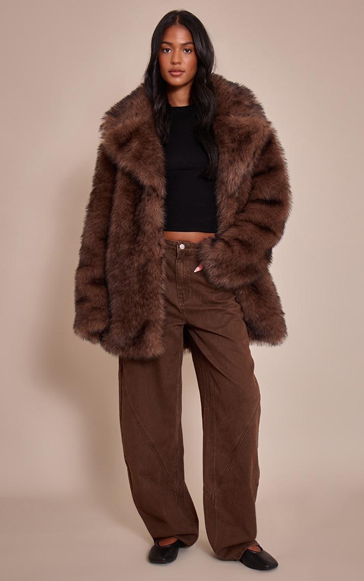Pretty Little Thing Tall Brown Oversized Midi Faux Fur Coat
