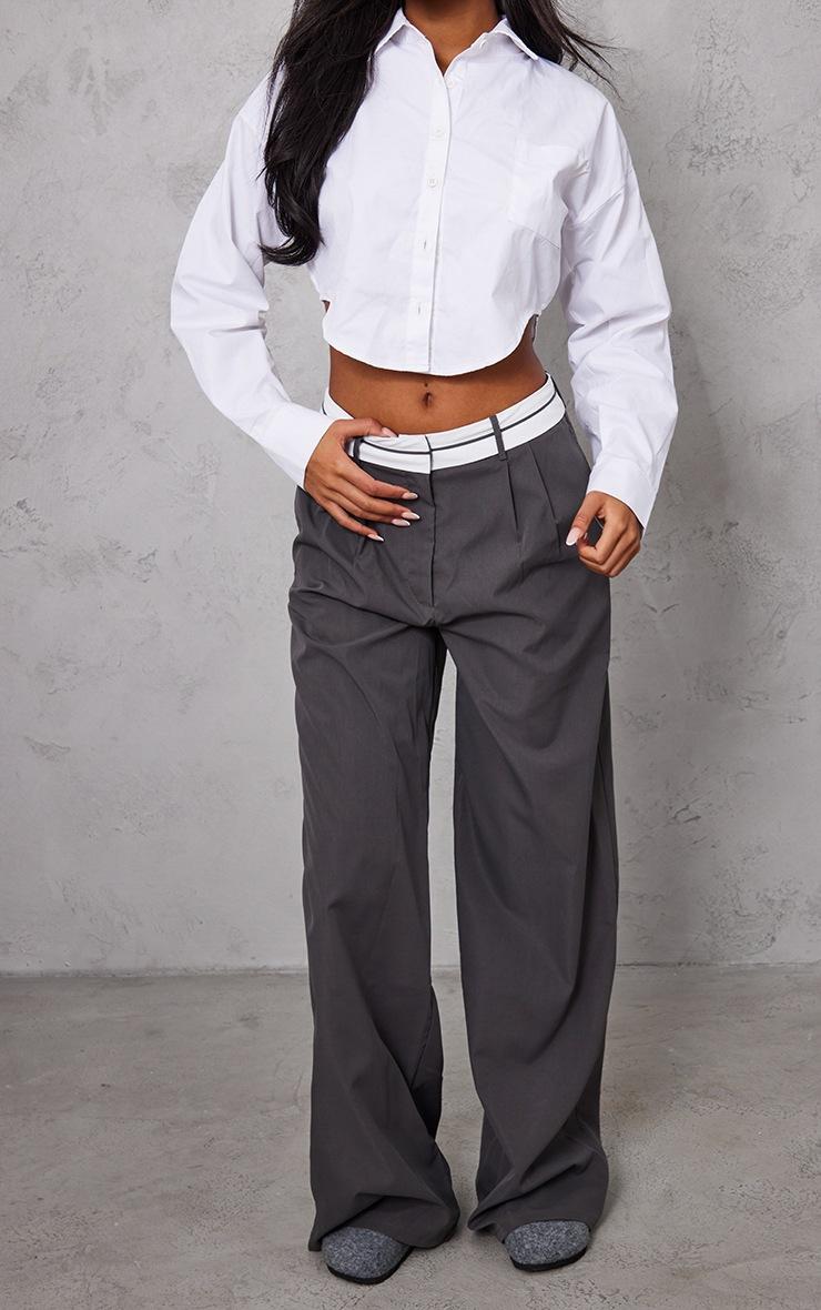 Pretty Little Thing Tall Charcoal Fold Over Front Pants