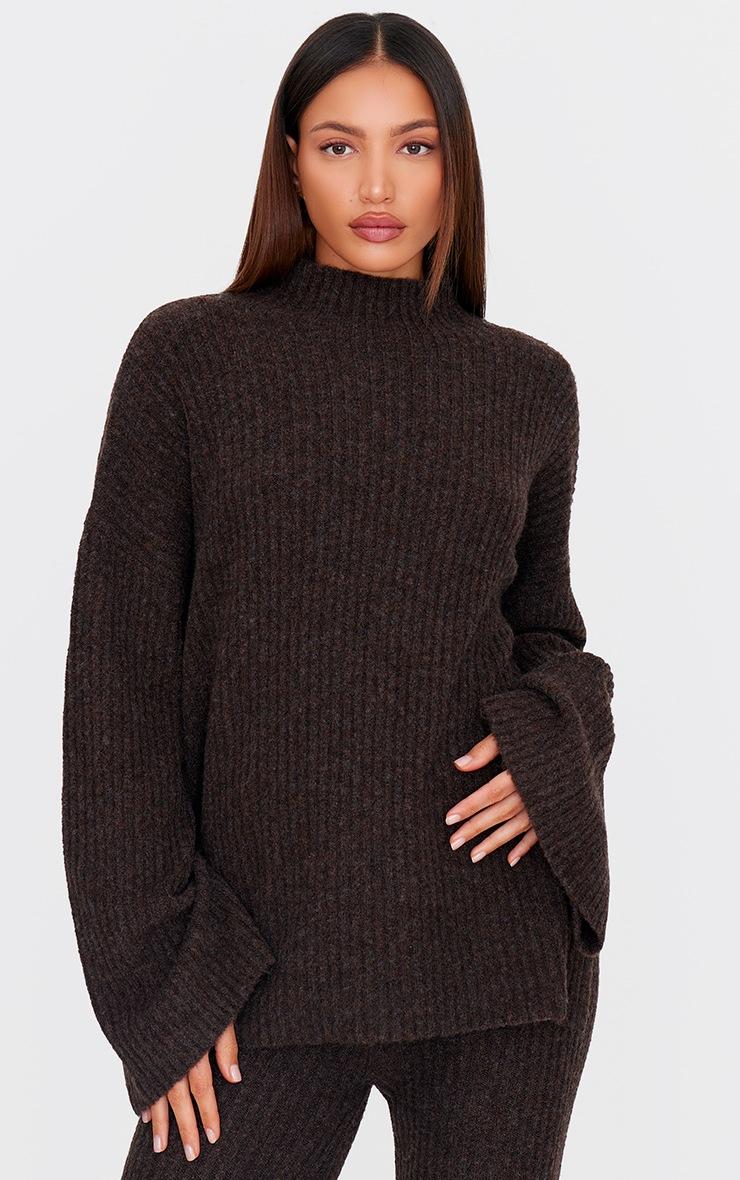 Pretty Little Thing Tall Chocolate Luxe Rib Knit Oversized Sweater