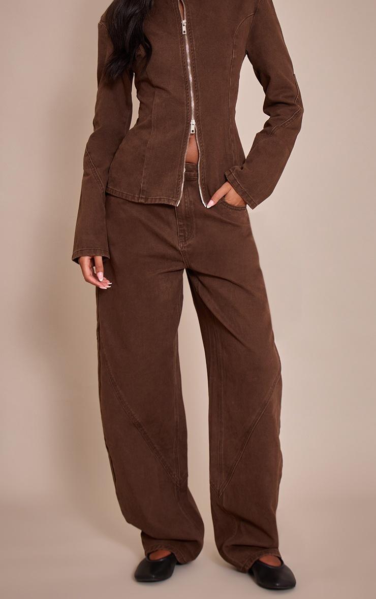 Pretty Little Thing Tall Chocolate Seam Detail Barrel Jeans