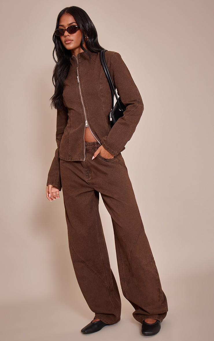 Pretty Little Thing Tall Chocolate Seam Detail Barrel Jeans