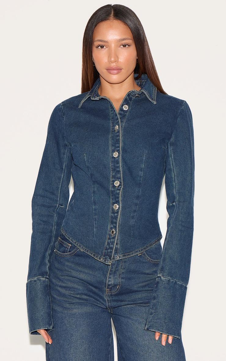 Pretty Little Thing Tall Dark Indigo Cinched Long Sleeve Denim Jacket