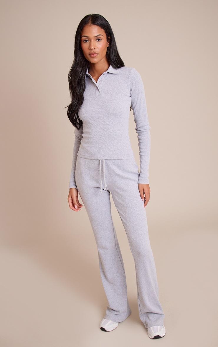 Pretty Little Thing Tall Grey Marl Drawstring Rib Flare Pants