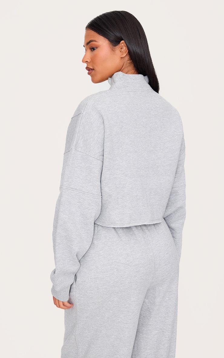 Pretty Little Thing Tall Grey Marl Half Zip Crop Sweatshirt