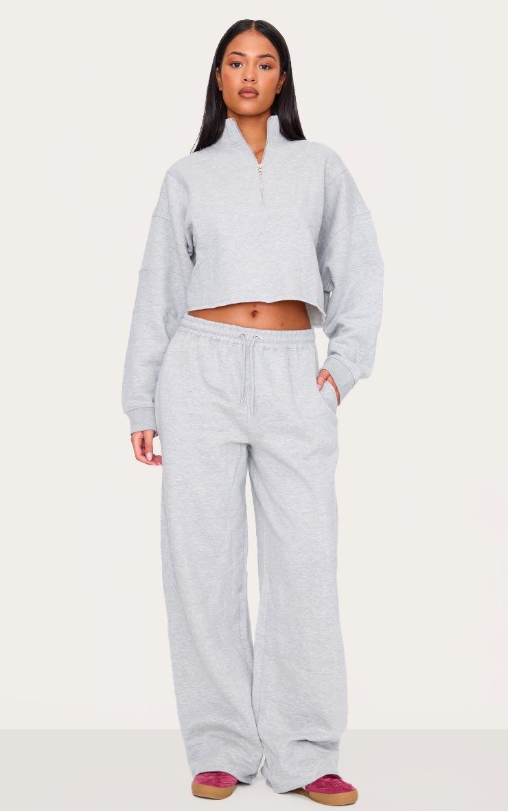 Pretty Little Thing Tall Grey Marl Half Zip Crop Sweatshirt