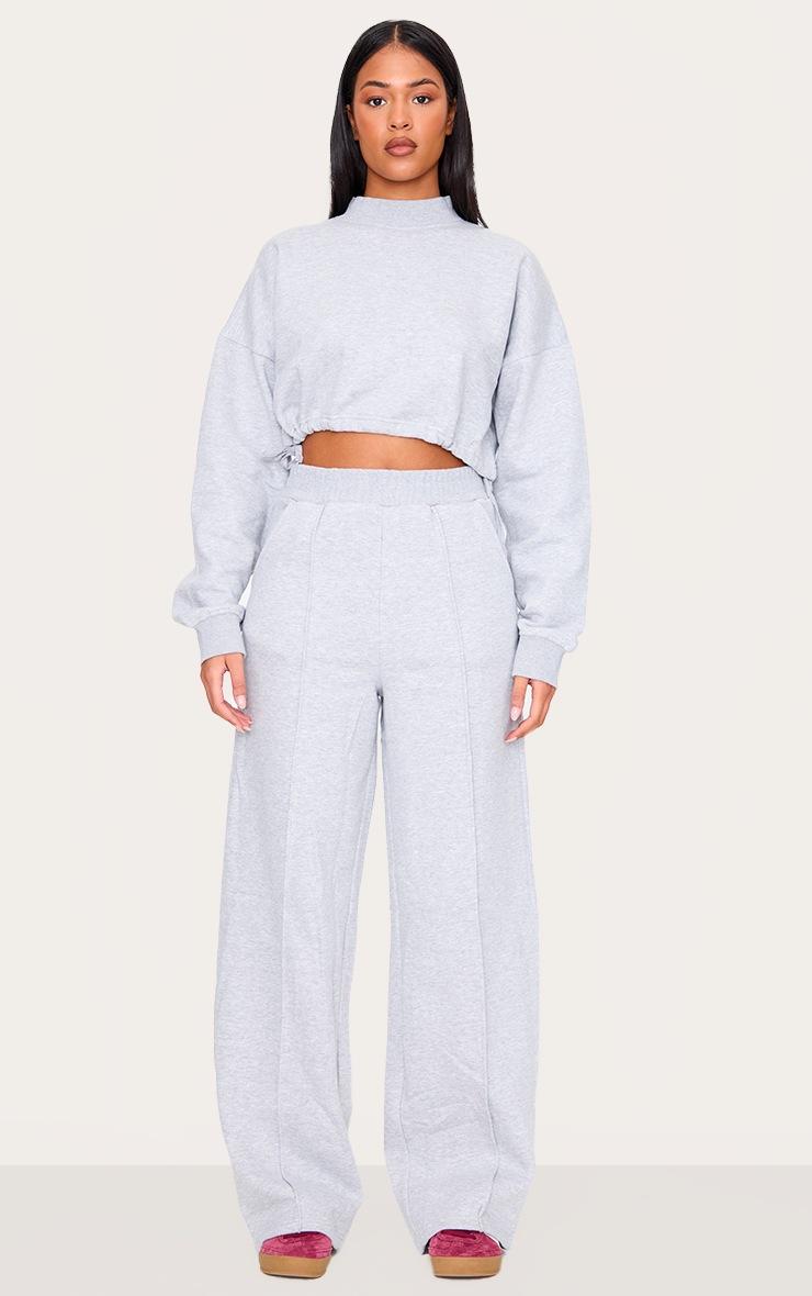 Pretty Little Thing Tall Grey Marl Seam Detail High Waist Wide Leg Sweatpants