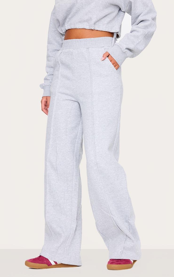 Pretty Little Thing Tall Grey Marl Seam Detail High Waist Wide Leg Sweatpants