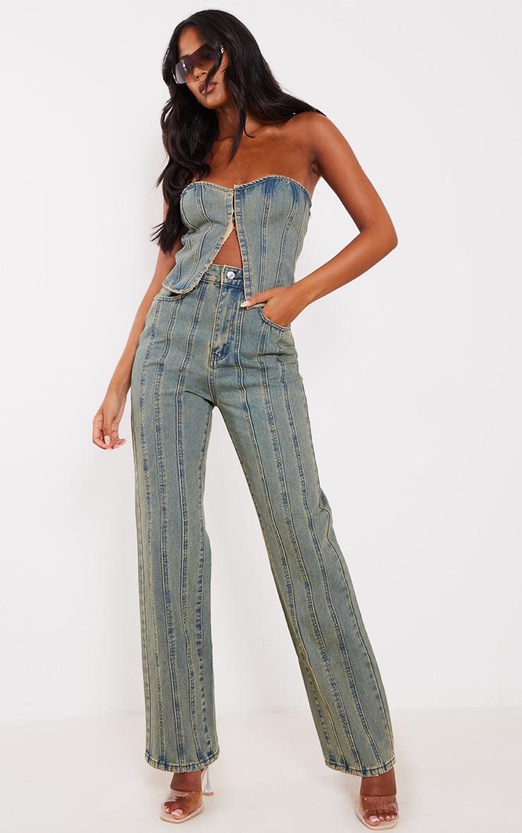 Pretty Little Thing Tall Indigo Vintage Wash High Waist Paneled Seam Detail Jeans