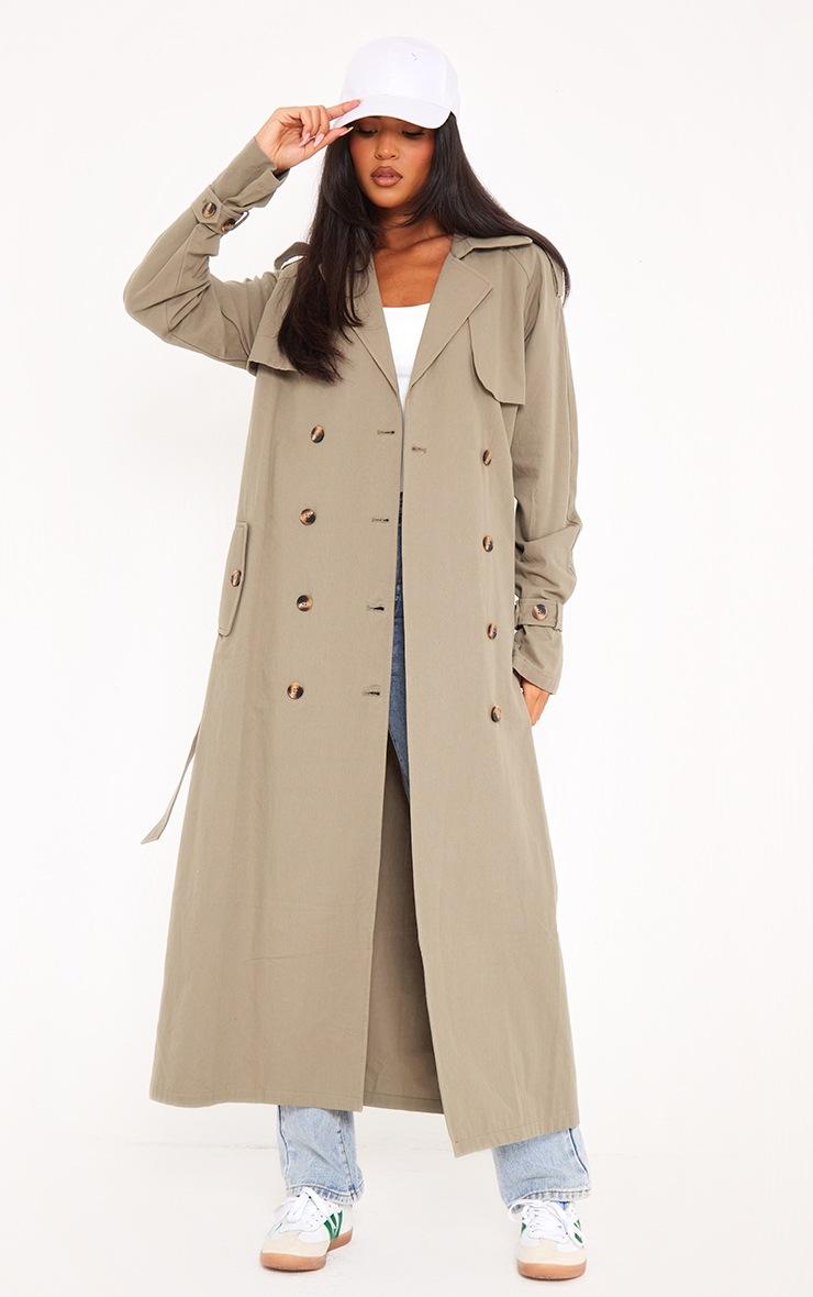 Pretty Little Thing Tall Khaki Panel Detail Belted Trench Coat