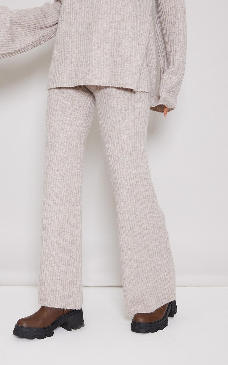 Pretty Little Thing Tall Light Brown Luxe Rib Knit Wide Leg Pants