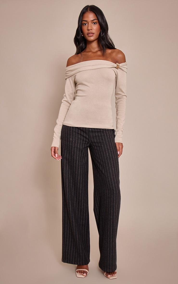 Pretty Little Thing Tall Oatmeal Long Sleeve Twist Shoulder Detail Knitted Top