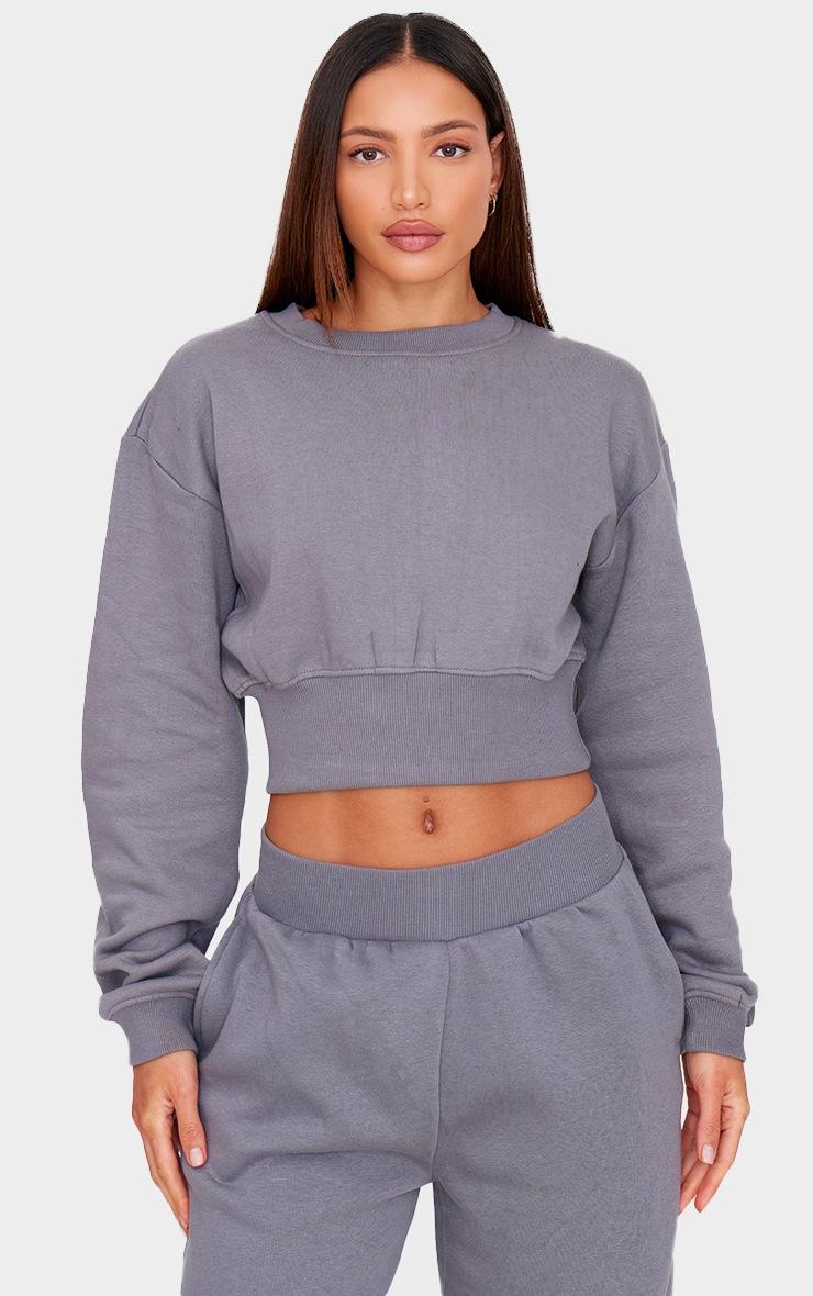 Pretty Little Thing Tall Steel Blue Cropped Oversized Sweatshirt