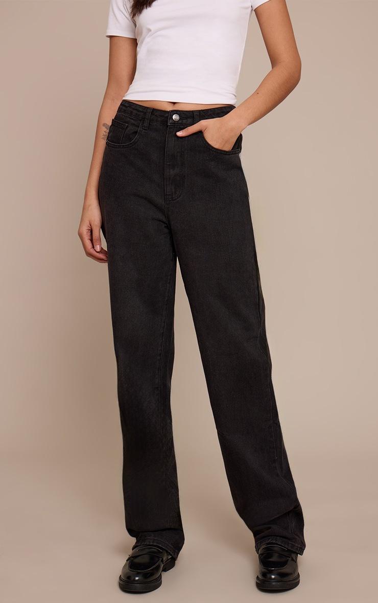 Pretty Little Thing Tall Washed Black Straight Leg Denim Jeans