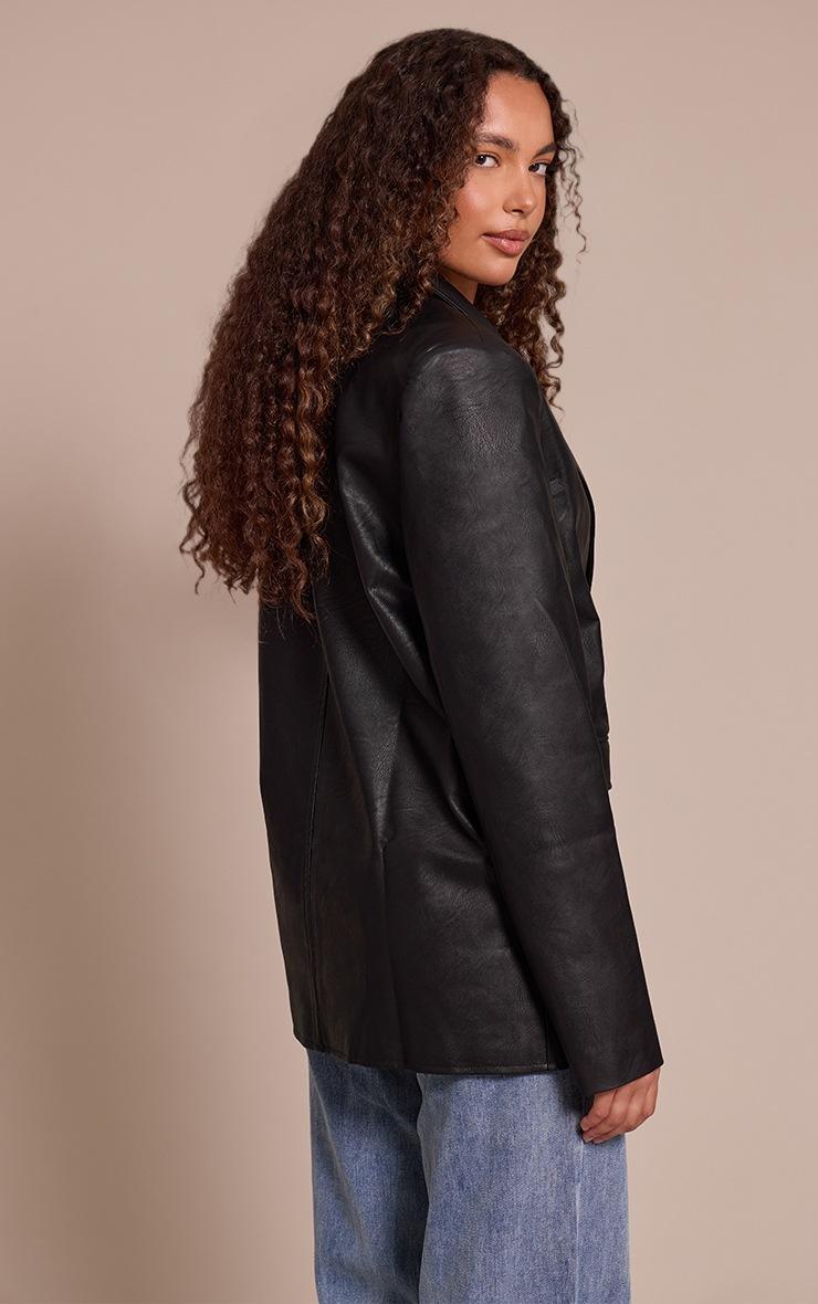 Pretty Little Thing Tall Washed Black Textured Faux Leather Blazer