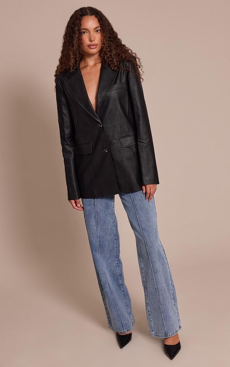 Pretty Little Thing Tall Washed Black Textured Faux Leather Blazer