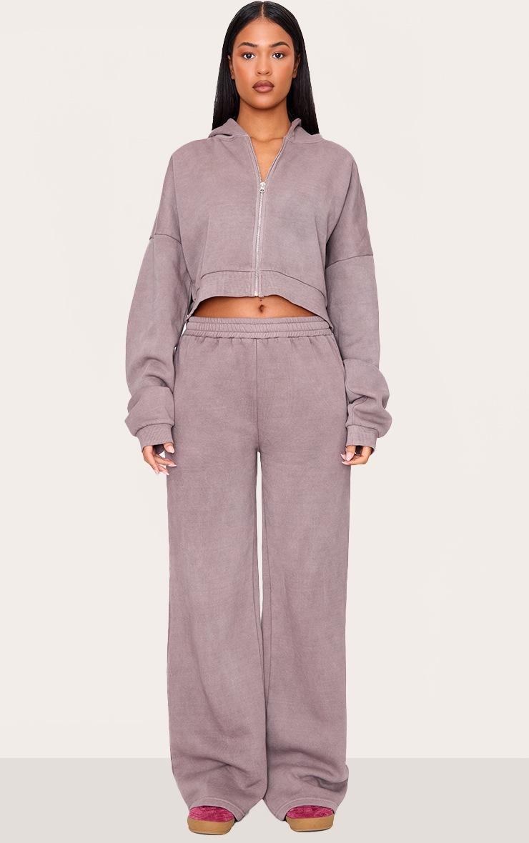 Pretty Little Thing Tall Washed Brown Drawstring Wide Leg Sweatpants