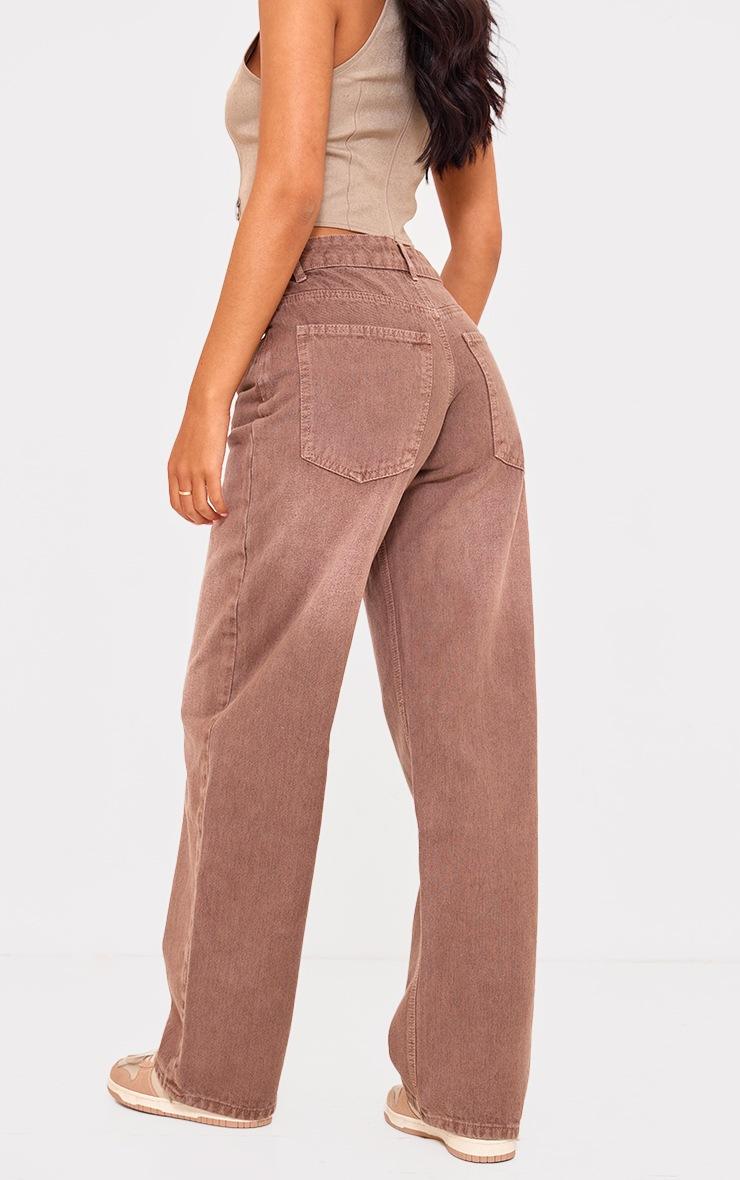 Pretty Little Thing Tall Washed Brown Mid Rise Wide Leg Jeans