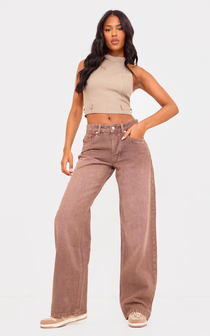 Pretty Little Thing Tall Washed Brown Mid Rise Wide Leg Jeans