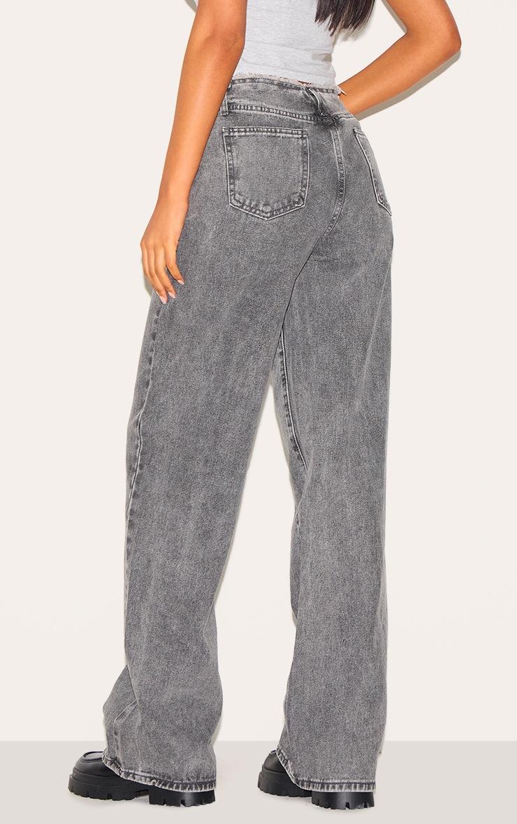 Pretty Little Thing Tall Washed Grey Fray Waist Low Rise Straight Leg Jeans