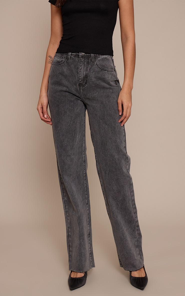 Pretty Little Thing Tall Washed Grey High Waist Straight Leg Jeans