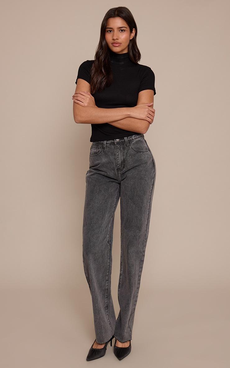 Pretty Little Thing Tall Washed Grey High Waist Straight Leg Jeans