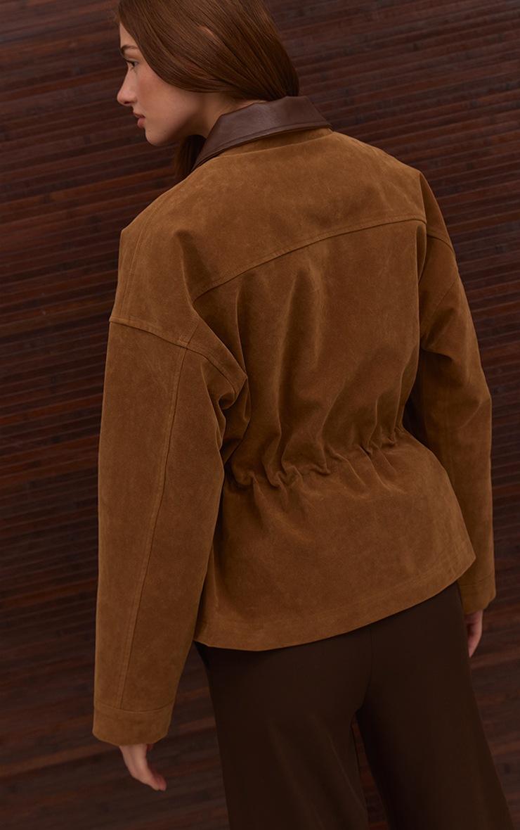 Pretty Little Thing Tan Faux Suede Contrast Collar Cinch Waist Jacket