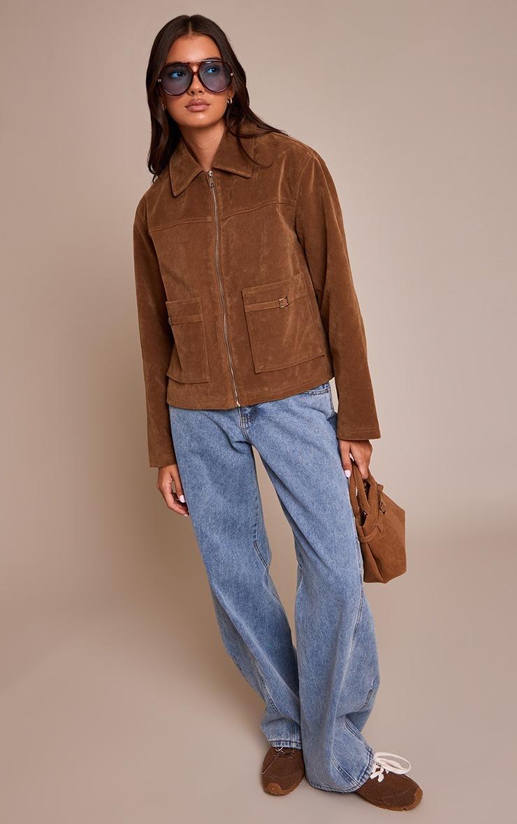 Pretty Little Thing Tan Pocket Trim Faux Suede Jacket