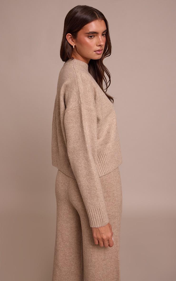 Pretty Little Thing Taupe Marl Knitted Cropped Crew Neck Sweater