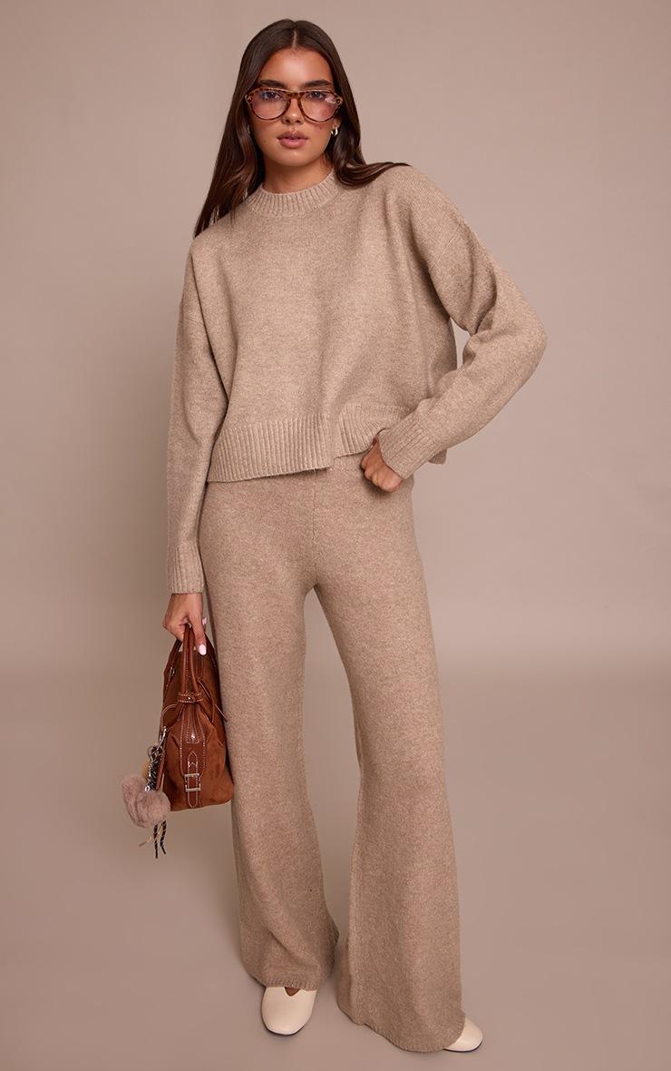 Pretty Little Thing Taupe Marl Knitted Cropped Crew Neck Sweater