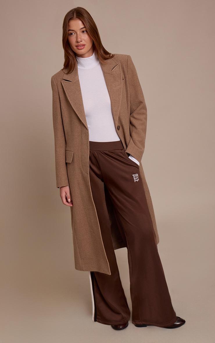 Pretty Little Thing Taupe Single Breasted Seam Detail Wool Look Maxi Coat
