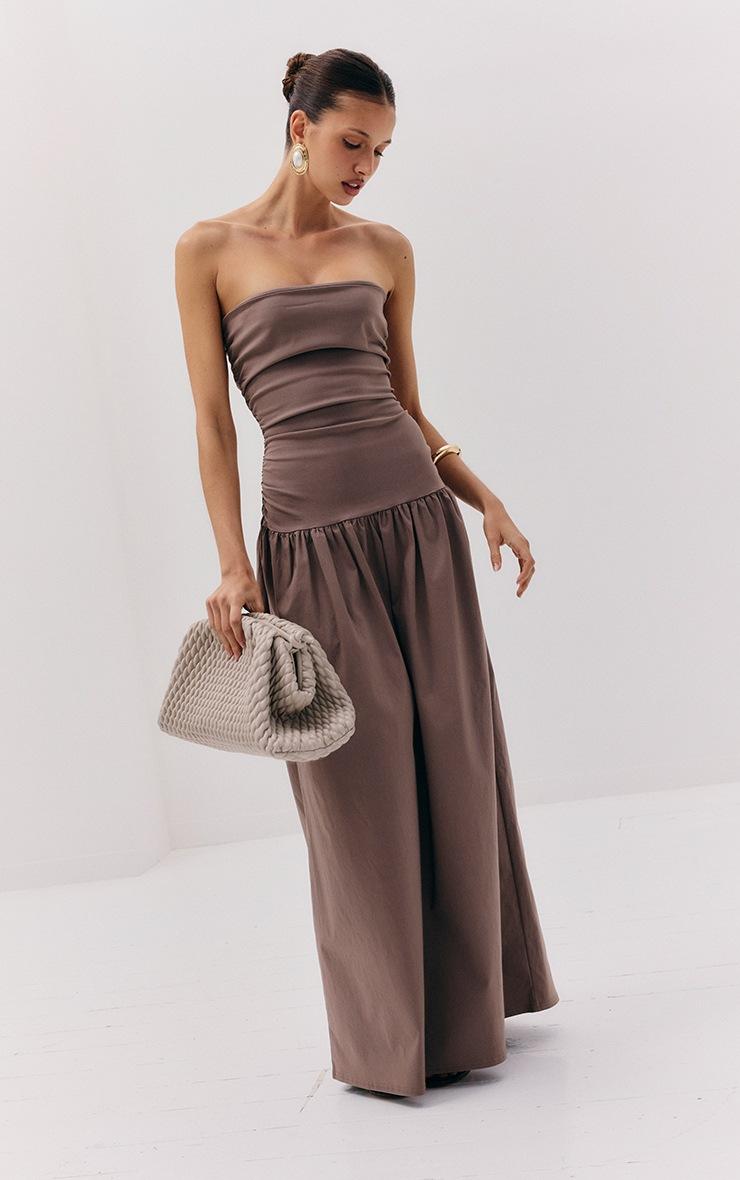 Pretty Little Thing Taupe Stretch Woven Bandeau Ruched Maxi Dress Pretty Little Thing Taupe Stretch Woven Bandeau Ruched Maxi Dress
