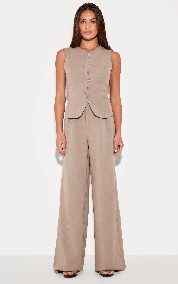 Pretty Little Thing Taupe Tailored Tie Detail Woven Wide Leg Pants