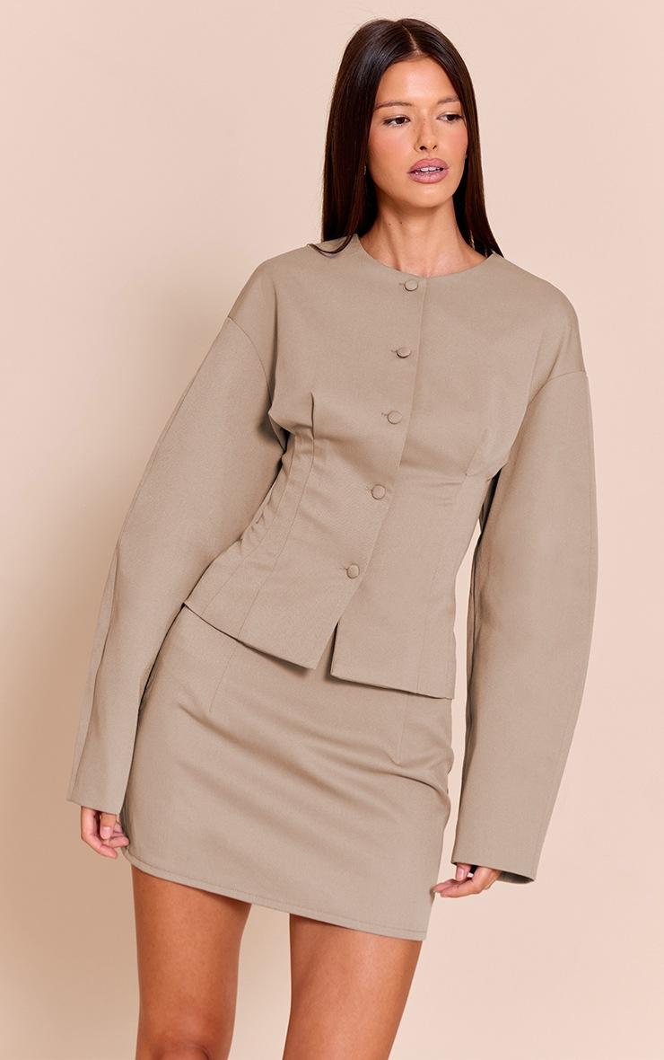Pretty Little Thing Taupe Tailored Woven Boxy Balloon Sleeve Blazer