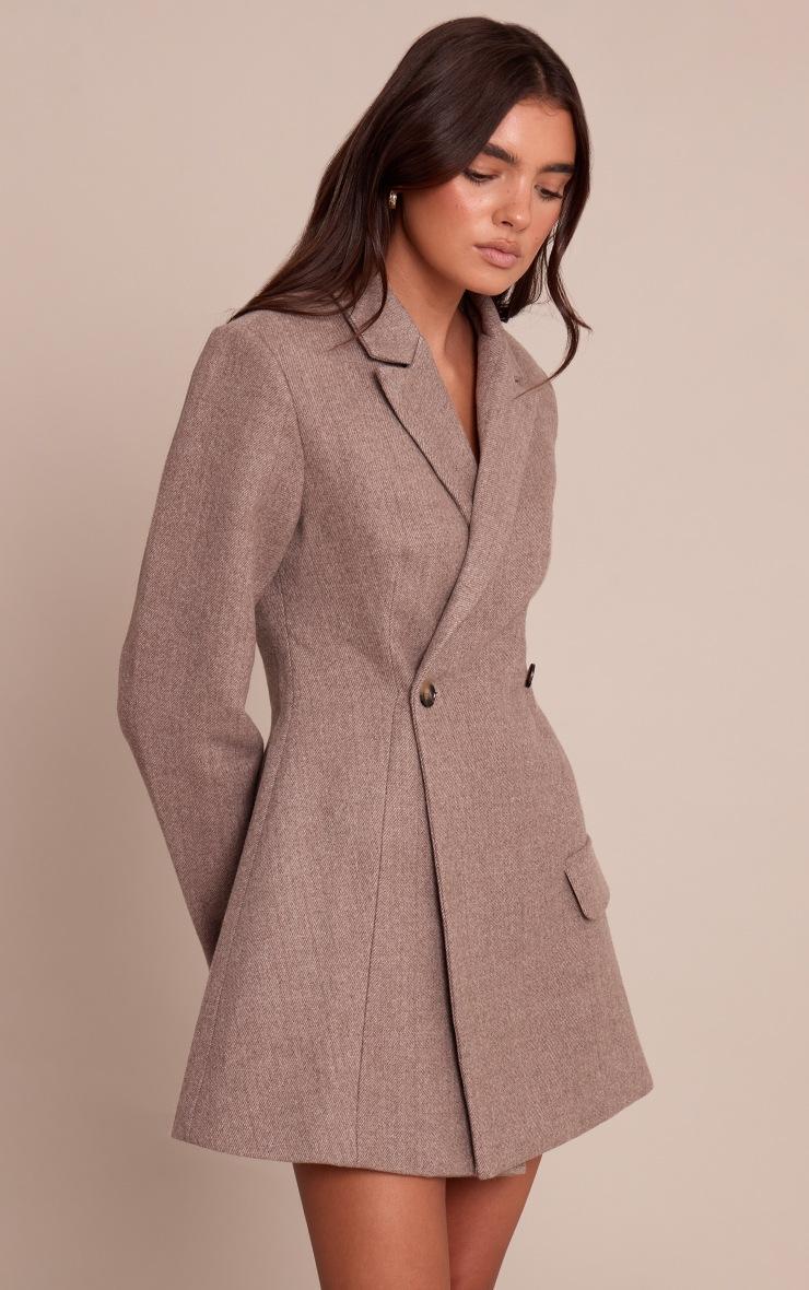 Pretty Little Thing Taupe Wool Look Cinched Waist Blazer Dress