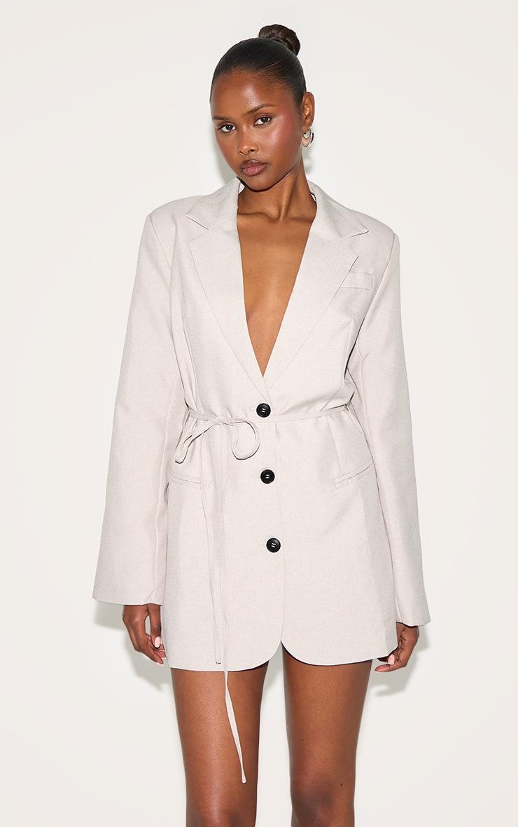 Pretty Little Thing Taupe Woven Tie Belt Blazer Dress