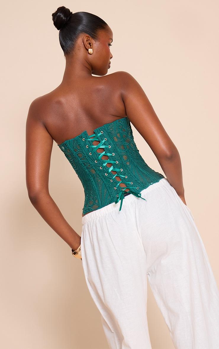 Pretty Little Thing Teal Textured Sheer Floral Lace Corset