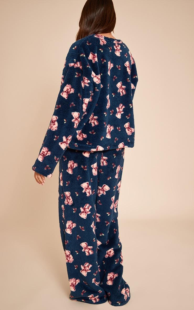 Pretty Little Thing Teddy Print Fleece Sweatshirt Pajama Set