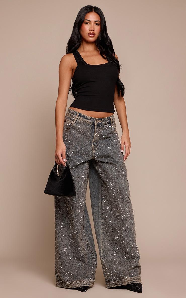 Pretty Little Thing Vintage Relaxed Low Rise Hotfix Wide Leg Denim Jeans